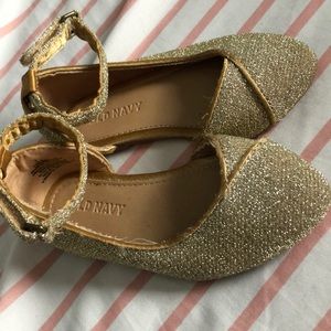 Gold ankle strap flats